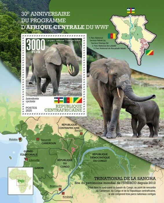 Central African Rep 2020 MNH WWF Stamps Elephants Wild Animals 1v S/S I