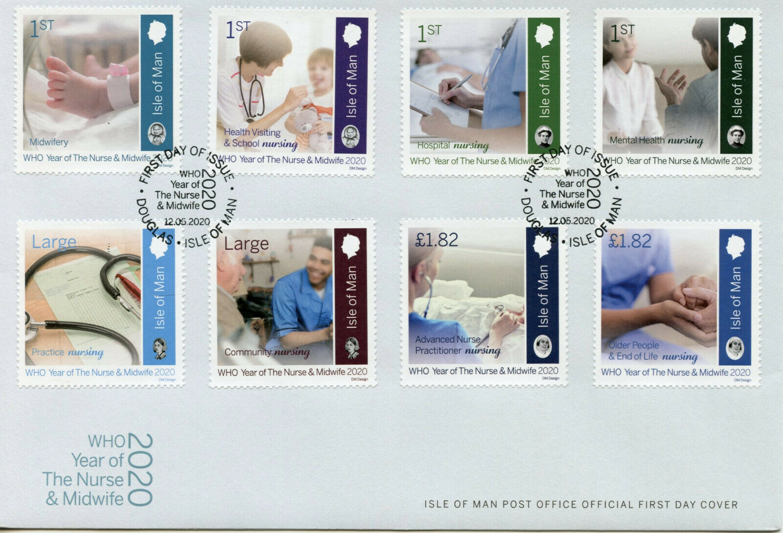 Isle of Man IOM Medical Stamps 2020 FDC WHO Yr of Nurse & Midwife Nursing 8v Set