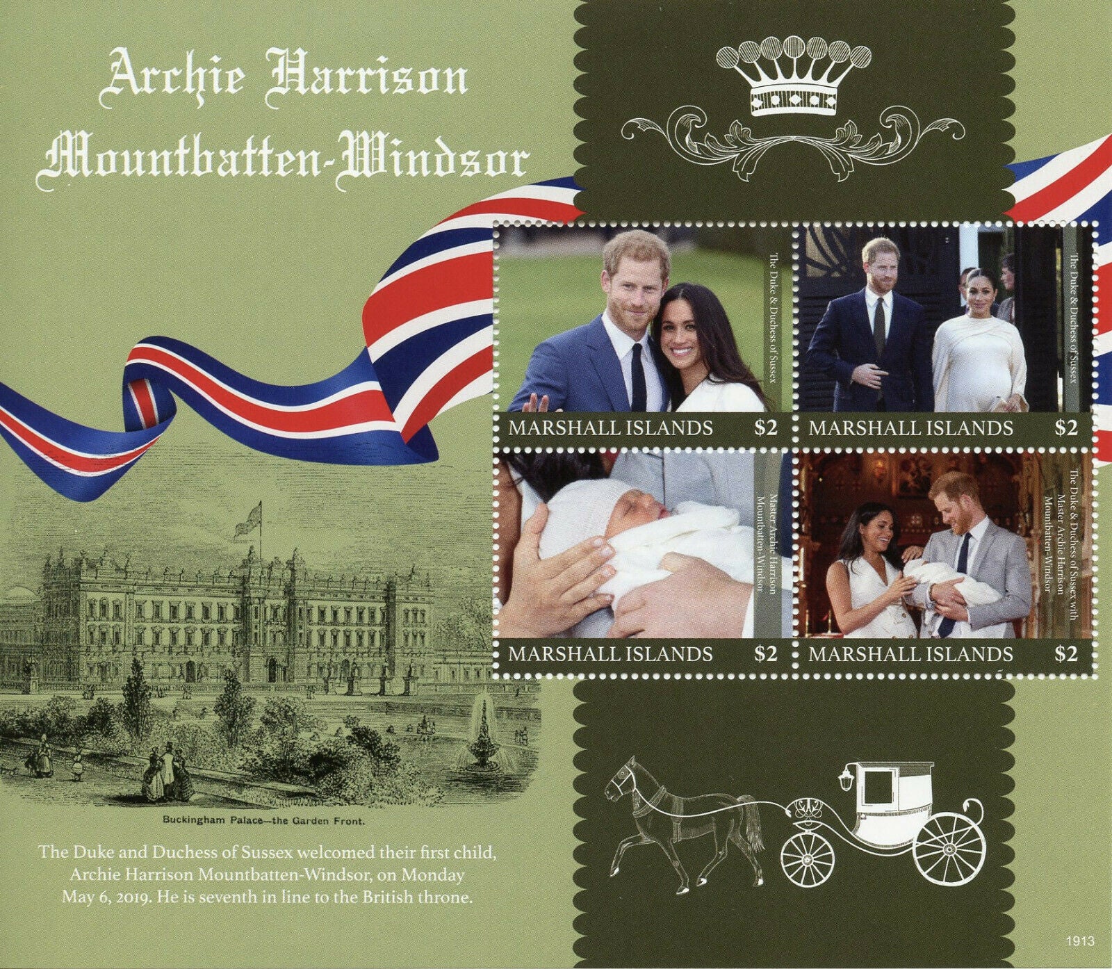 Marshall Isl 2019 MNH Prince Archie Royal Baby Harry Meghan 4v MS Royalty Stamps