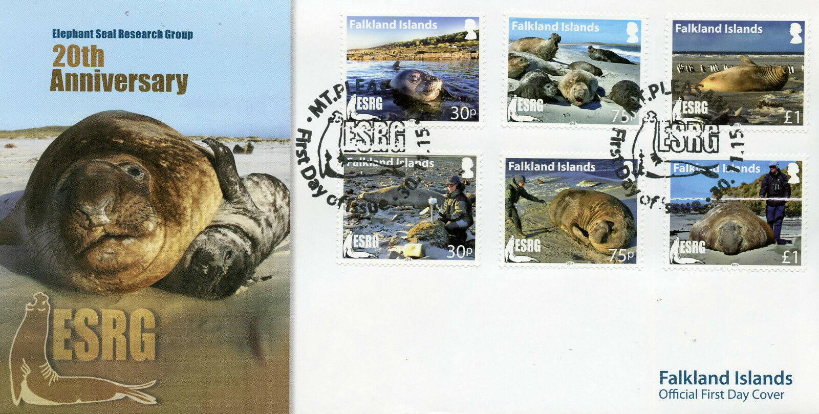 Falkland Islands 2015 FDC ESRG Elephant Seal Research Group 6v Set Cover Seals