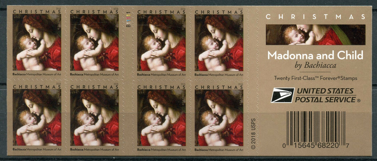 USA 2018 MNH Christmas Madonna & Child Bachiacca 20v S/A Booklet Stamps