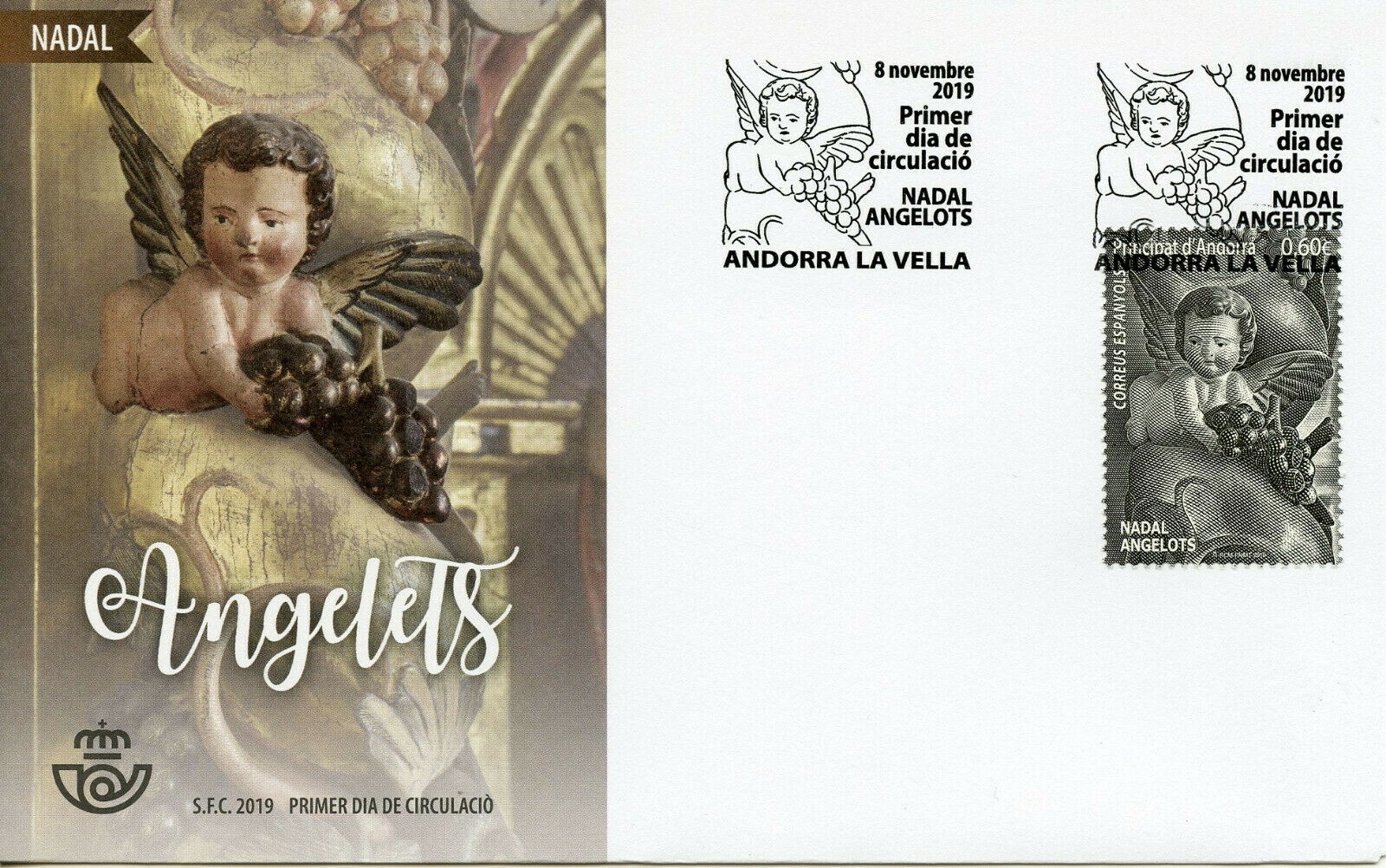 Spanish Andorra Christmas Stamps 2019 FDC Cherub Cherubs Angels 1v Set