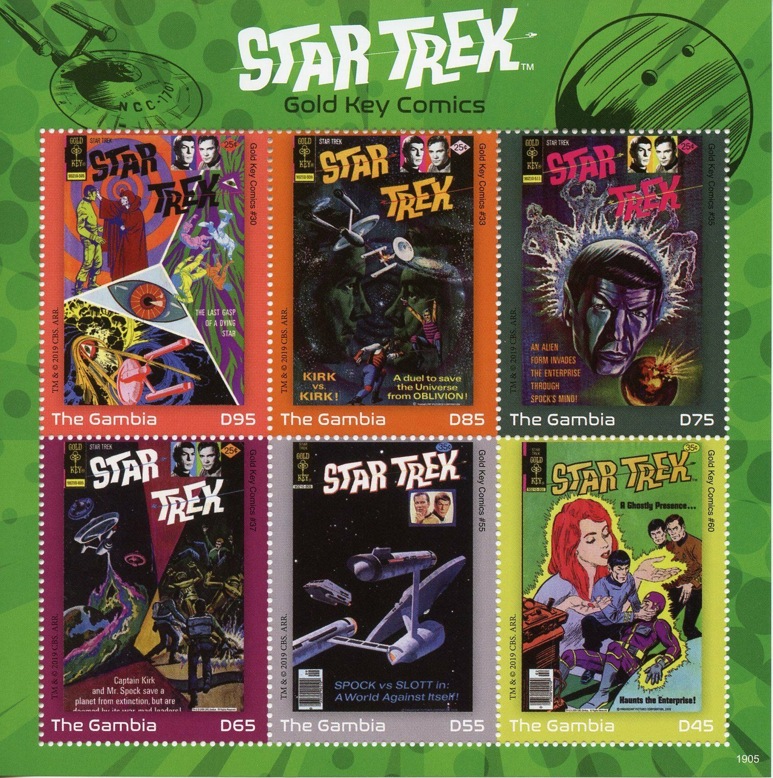Gambia 2019 MNH Star Trek Stamps Gold Key Comics Spock Kirk TV Series 6v M/S