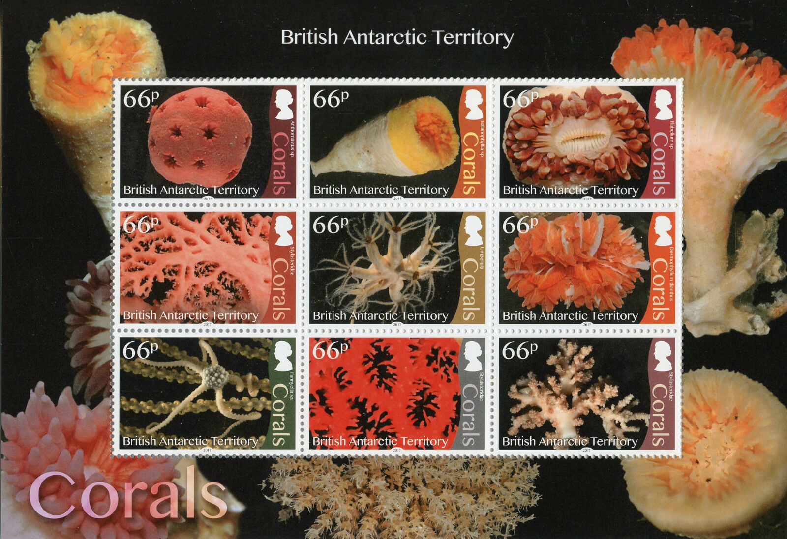 BAT 2017 MNH Marine Animals Stamps Corals Coral Marine Life 9v M/S