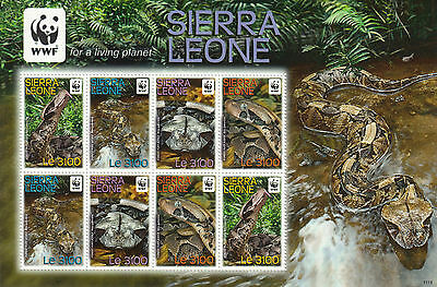 Sierra Leone 2011 MNH Forest Puff Adder 8v Sheetlet WWF Snakes Nature Reptiles