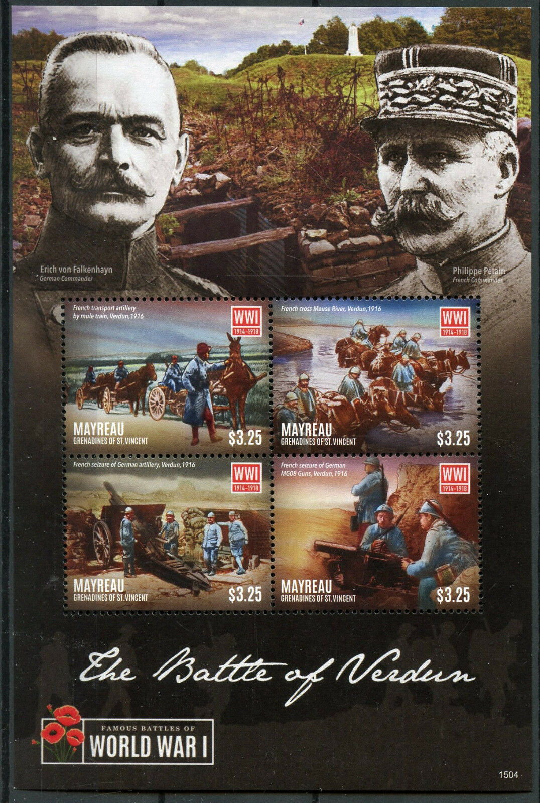 Mayreau Gren St Vincent 2015 MNH Military Stamps WWI WW1 Battle Verdun 4v M/S