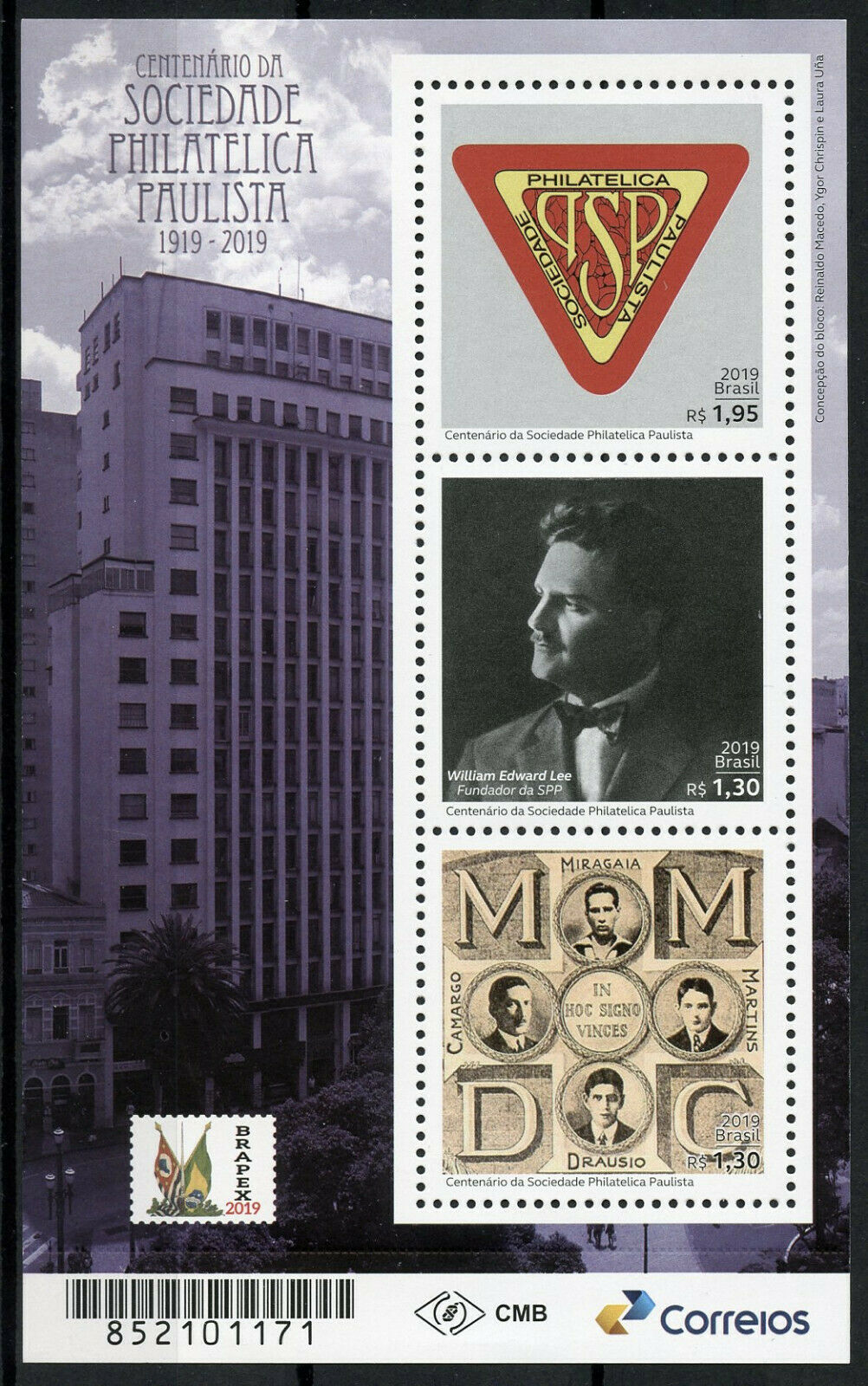 Brazil Stamps 2019 MNH Paulist Paulista Philatelic Society Philately 3v M/S