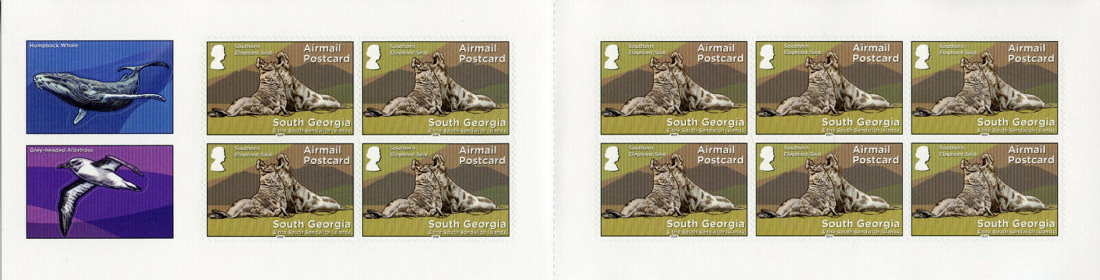 South Georgia SGA 2020 MNH Definitives Stamps Seals Airmail Postcard Rate 10v S/A Booklet