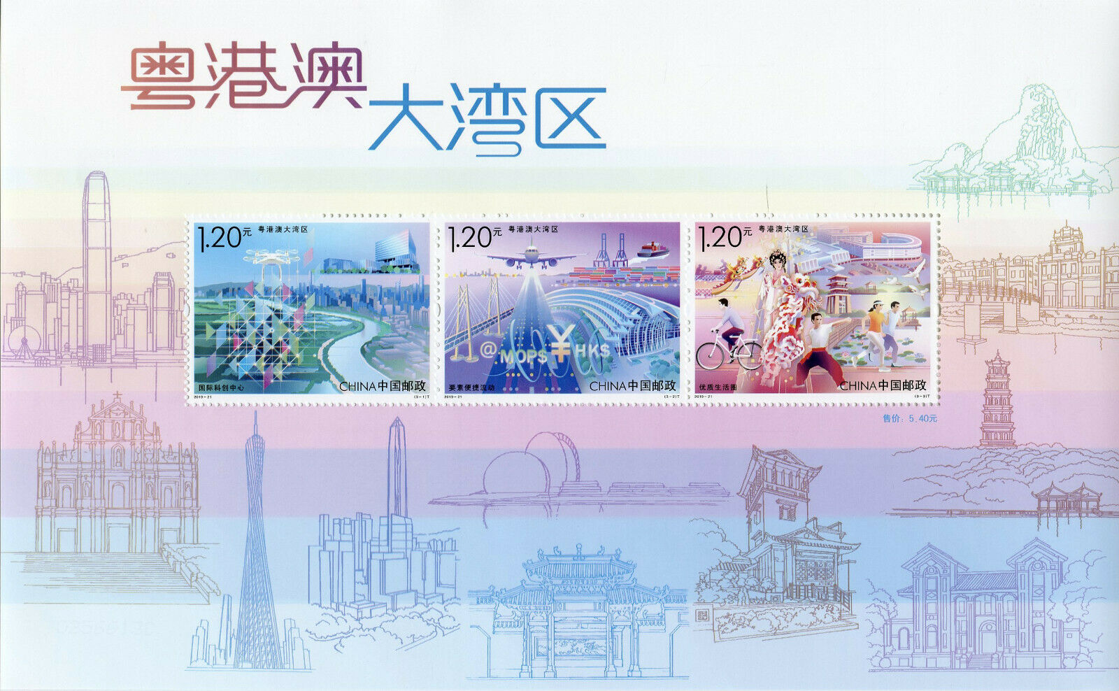 China Stamps 2019 MNH Guangdong Hongkong Macao Greater Bay Bridges 3v M/S