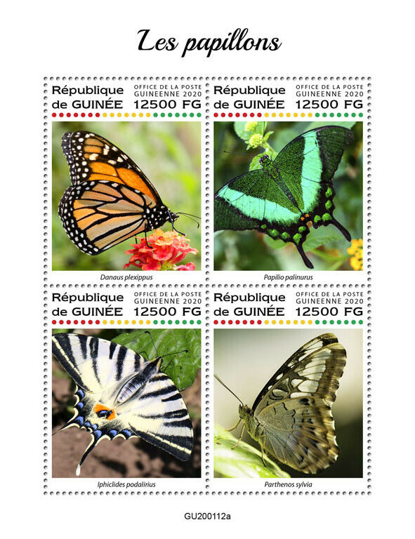 Guinea 2020 MNH Butterflies Stamps Monarch Swallowtail Butterfly Insects 4v M/S