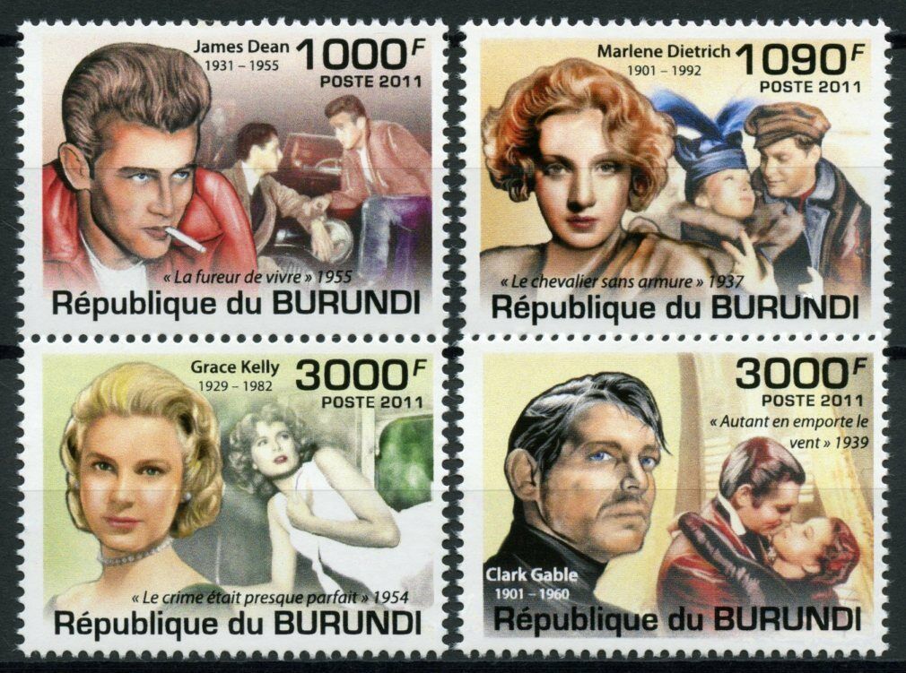 Burundi 2011 MNH Famous People Stamps James Dean Grace Kelly Dietrich Actors & Actresses 4v Set