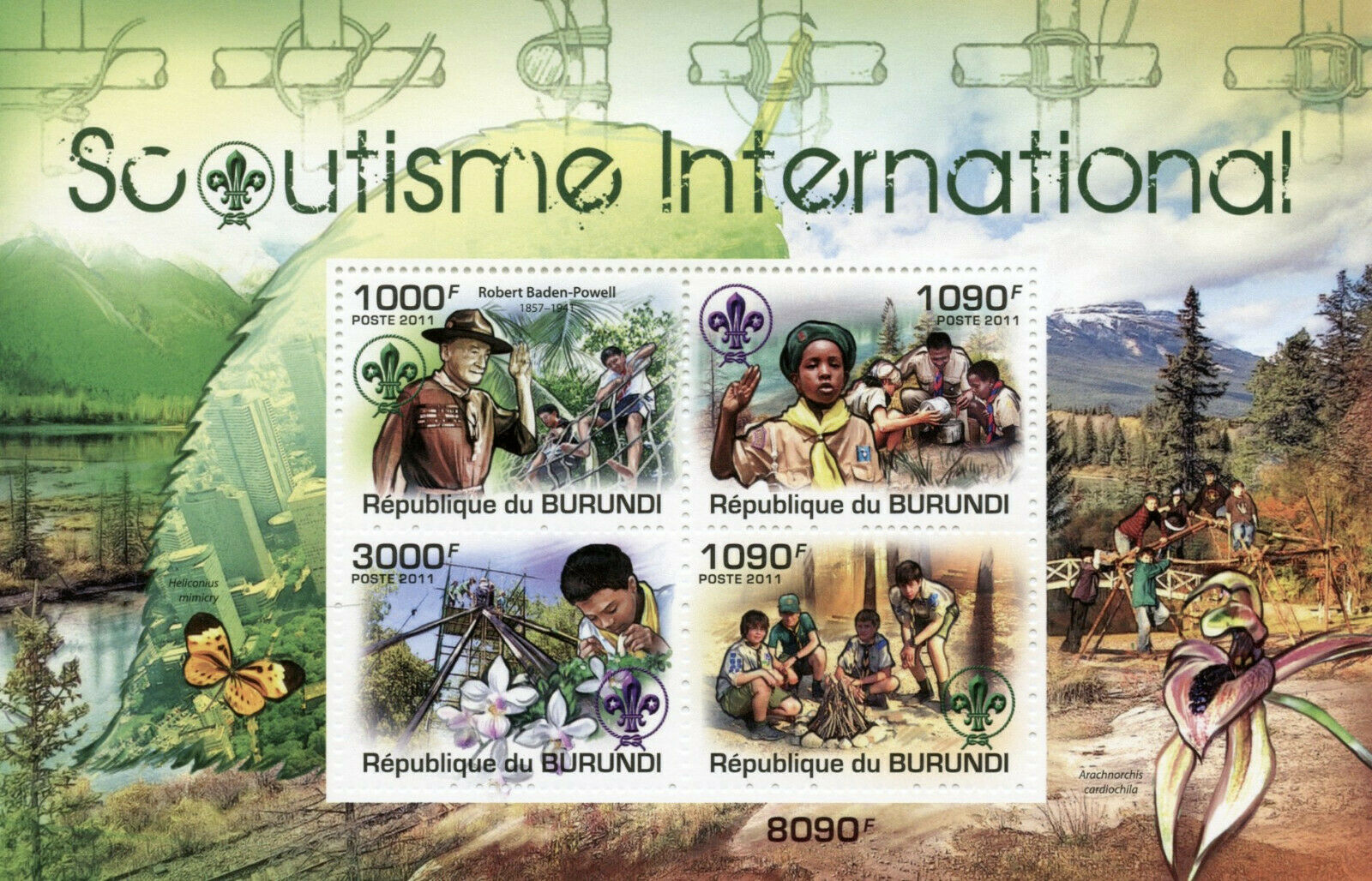 Burundi 2011 MNH Scouting Stamps Boy Girl Scouts Baden-Powell Orchids 4v M/S