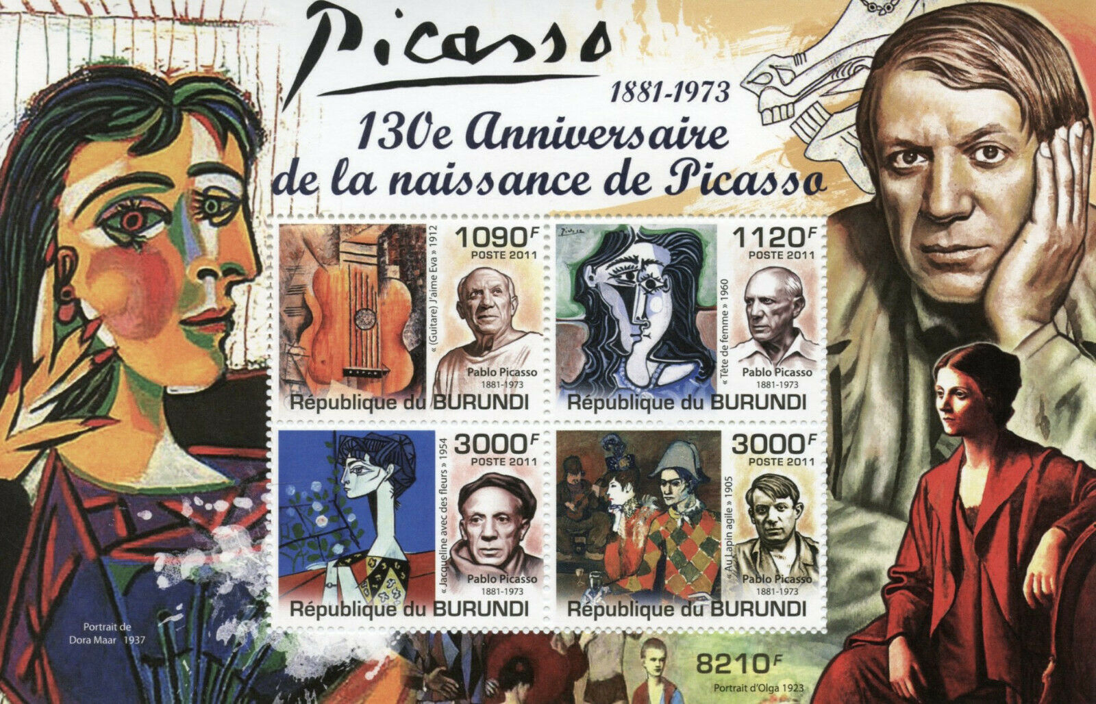 Burundi 2011 MNH Art Stamps Pablo Picasso Paintings Famous People 4v M/S