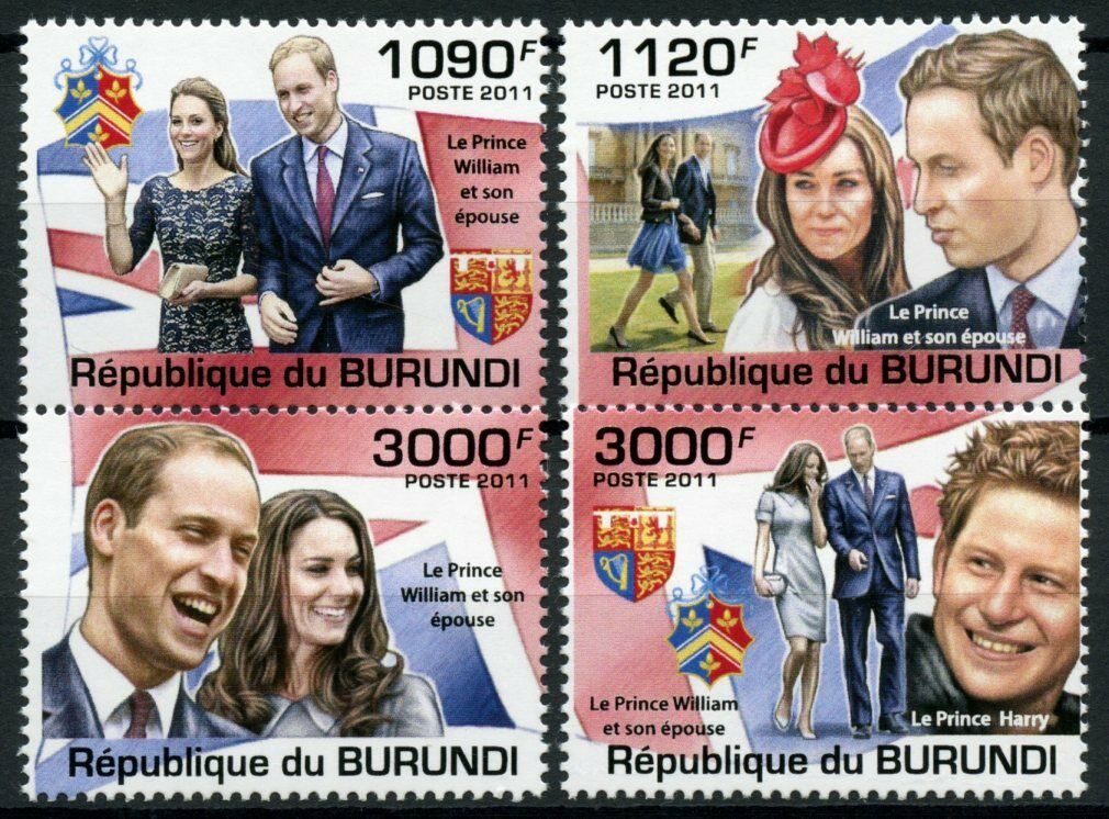 Burundi 2011 MNH Royalty Stamps Prince William & Kate Royal Couple Harry 4v Set