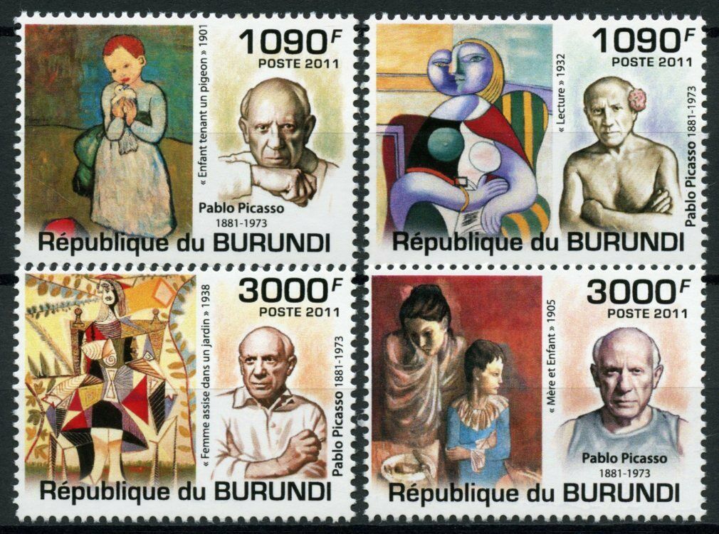 Burundi 2011 MNH Art Stamps Pablo Picasso Paintings Famous People 4v Set