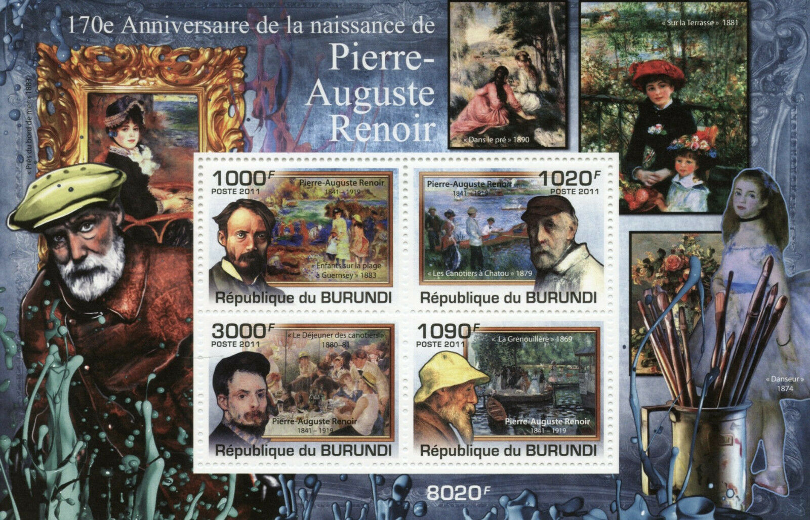 Burundi 2011 MNH Art Stamps Pierre-Auguste Renoir Paintings Famous People 4v M/S