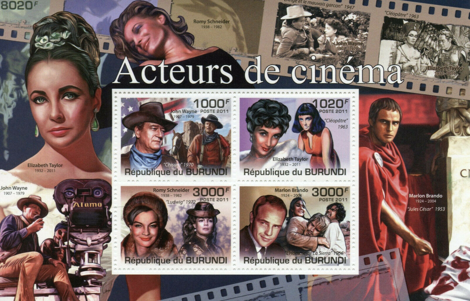 Burundi 2011 MNH Famous People Stamps John Wayne Romy Schneider Brando Actors & Actresses 4v M/S