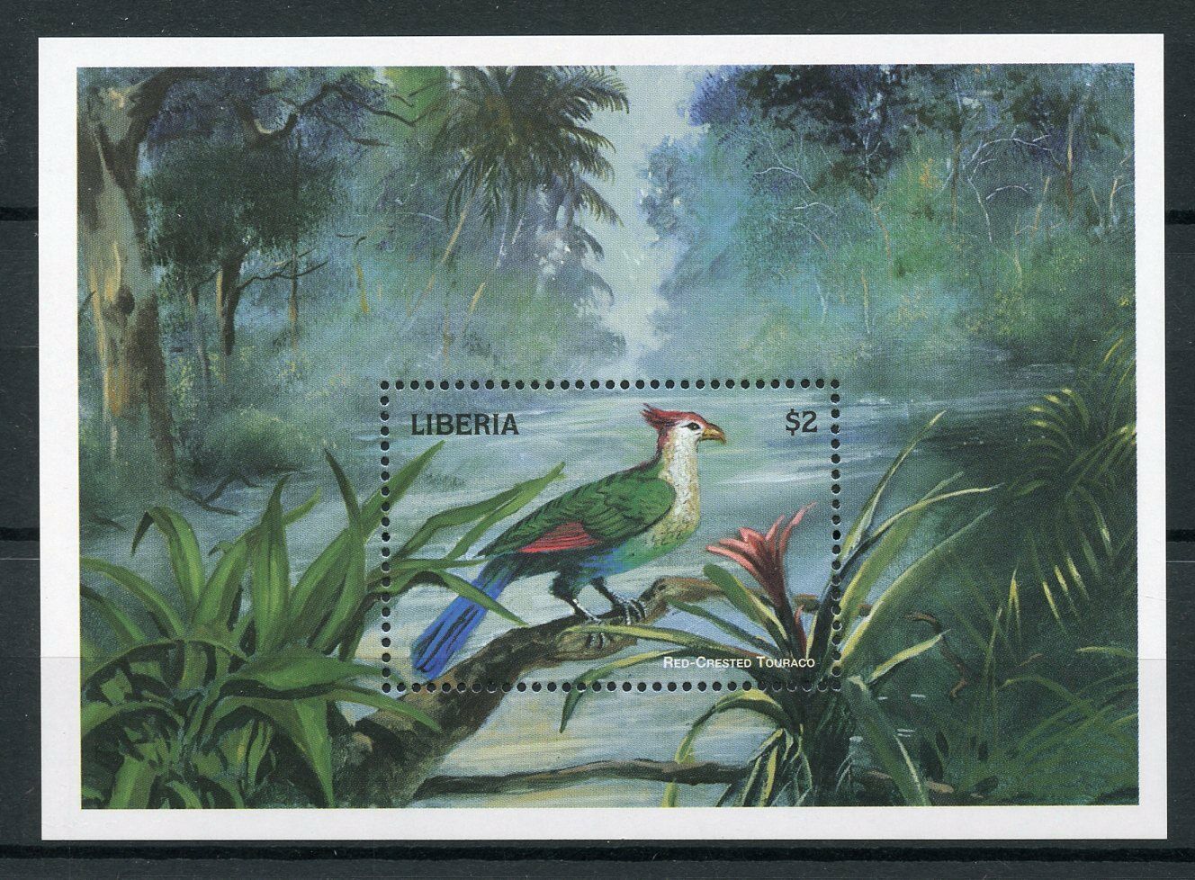 Liberia 1998 MNH Birds on Stamps Red-crested Touraco Turacos 1v S/S