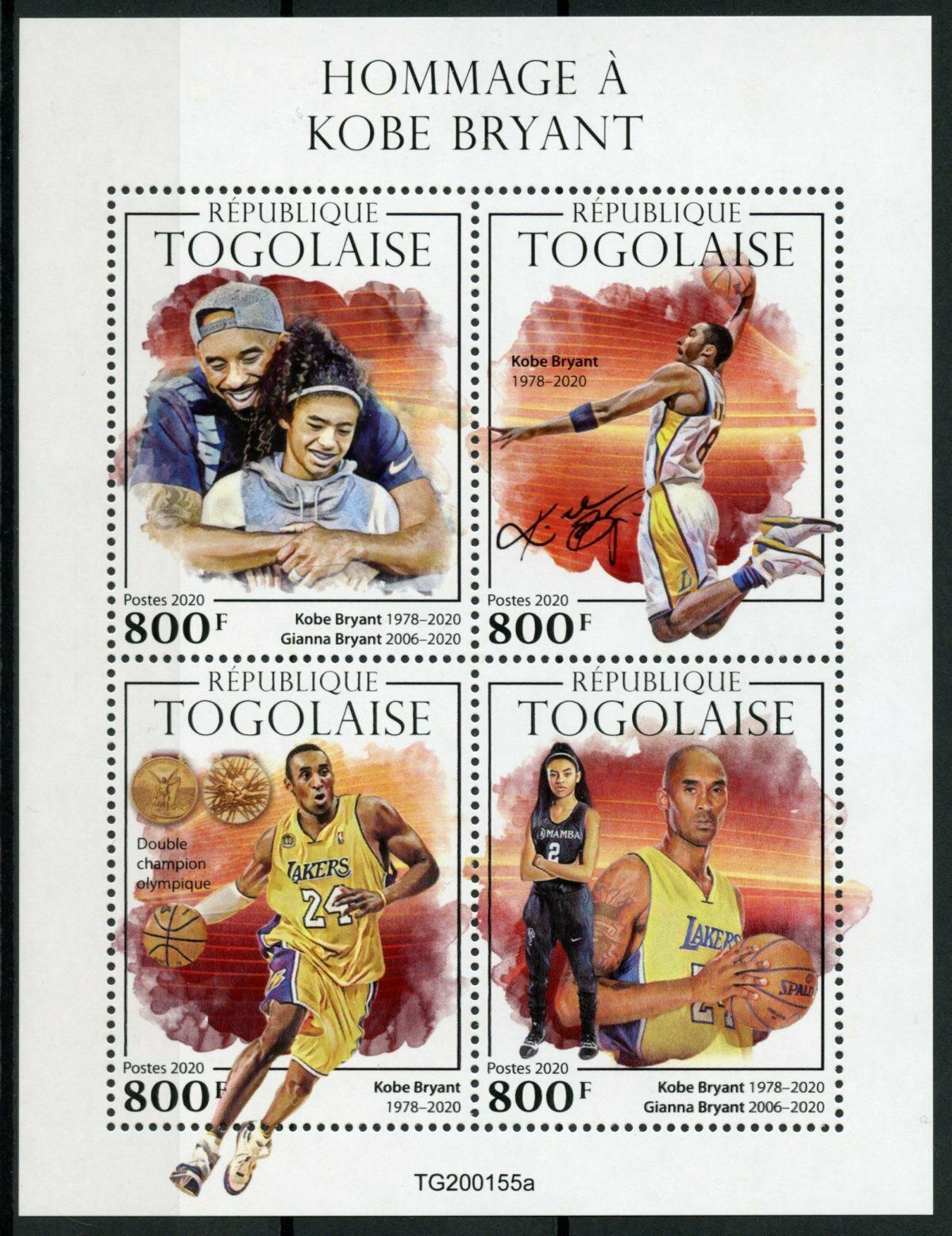 Togo 2020 MNH Basketball Stamps Kobe Bryant Sports Famous People 4v M/S