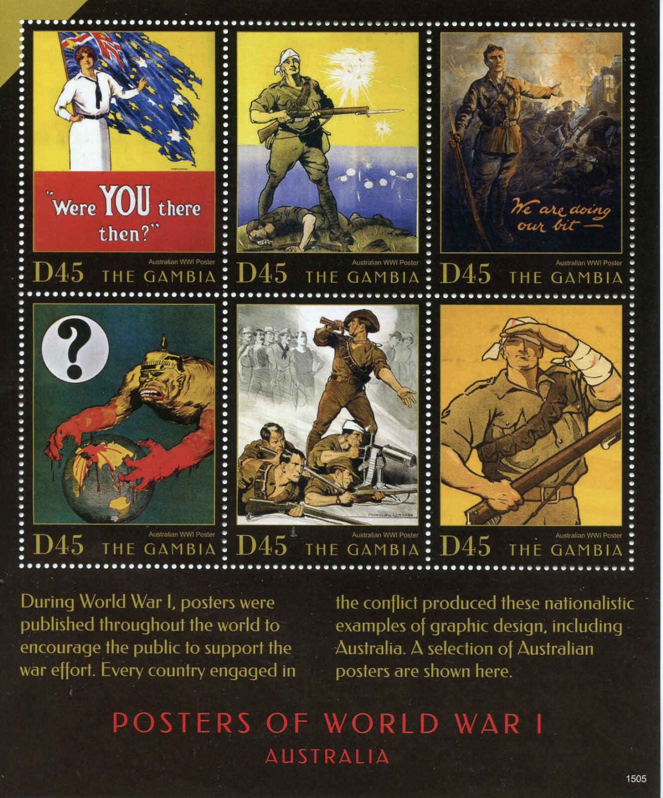 Gambia Military Stamps 2015 MNH WWI Posters First World War I Australia 6v M/S