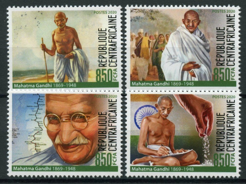 Central African Mahatma Gandhi Stamps 2020 MNH Salt March Famous People 4v Set
