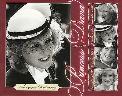 Grenada Royalty Stamps 2013 MNH Princess Diana 15th Memorial Anniv 4v M/S II