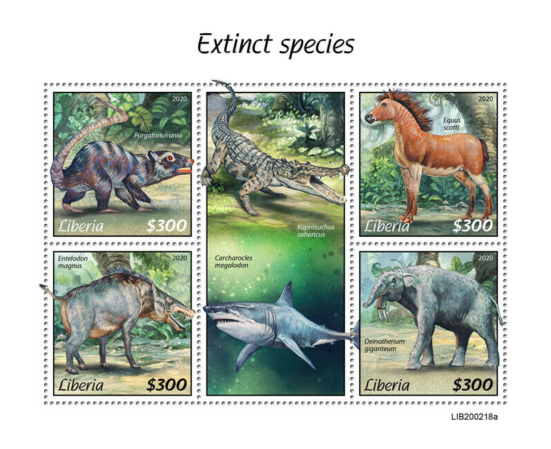 Liberia Extinct Wild Animals Stamps 2020 MNH Megalodon Deinotherium 4v M/S