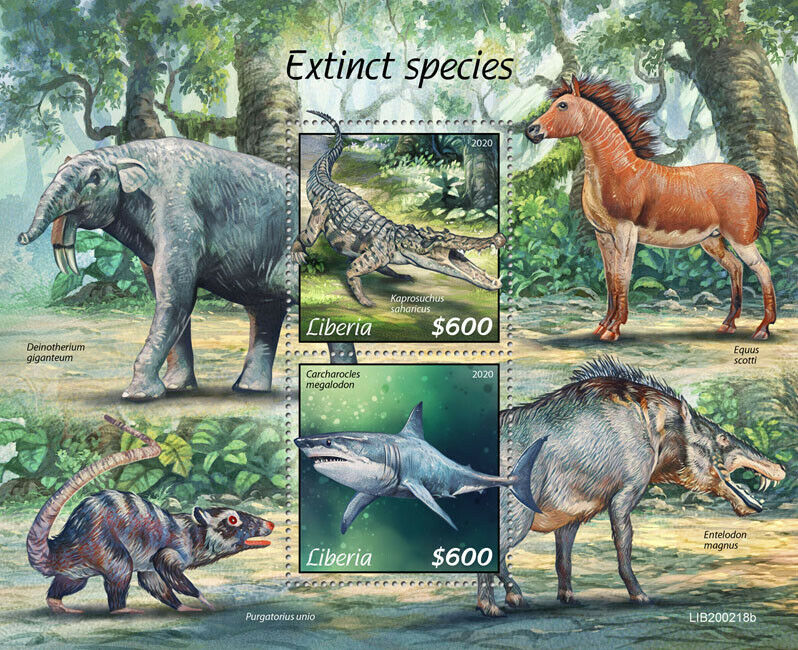 Liberia Extinct Wild Animals Stamps 2020 MNH Megalodon Deinotherium 2v S/S