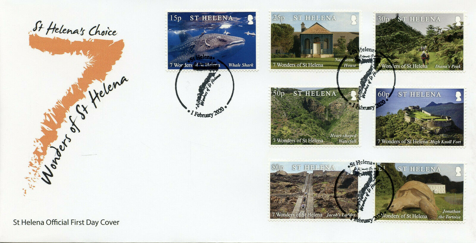 St Helena Landscapes Stamps 2020 FDC 7 Wonders Napoleon Sharks Turtles 7v Set