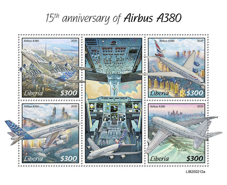 Liberia Aviation Stamps 2020 MNH Airbus A380 Aircraft 4v M/S