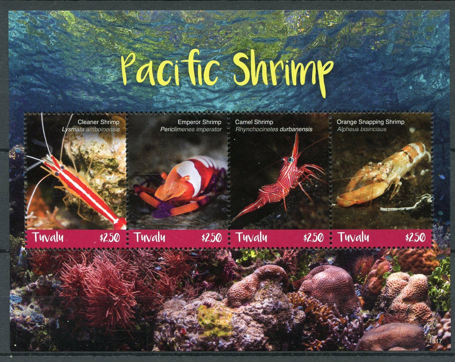 Tuvalu 2018 MNH Marine Animals Stamps Pacific Shrimp Emperor Shrimps 4v M/S