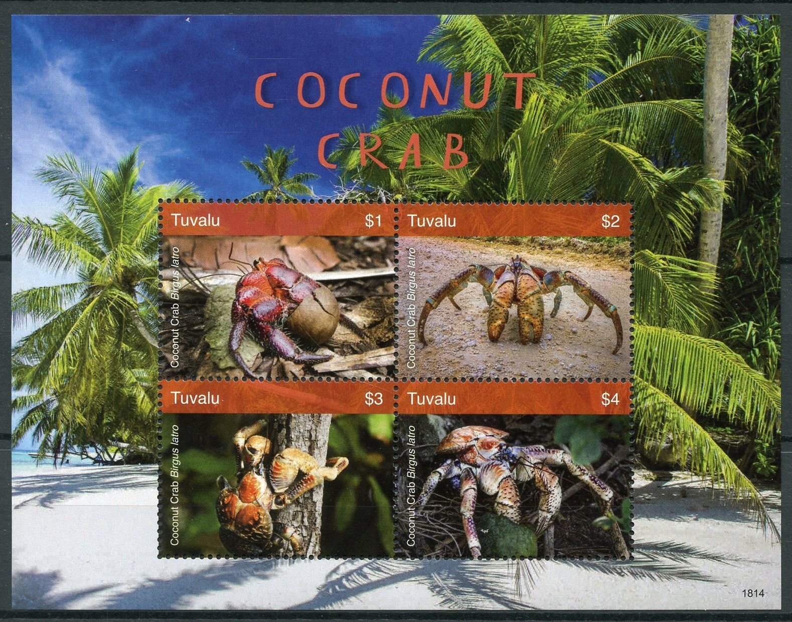 Tuvalu 2018 MNH Marine Animals Stamps Coconut Crab Palm Trees Crabs Crustaceans 4v M/S