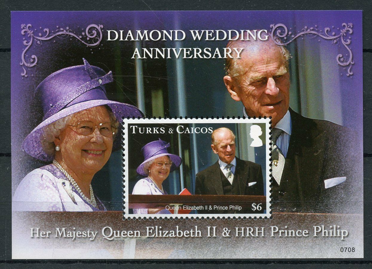 Turks & Caicos Royalty Stamps 2007 MNH Diamond Wedding Queen Elizabeth II 1v S/S