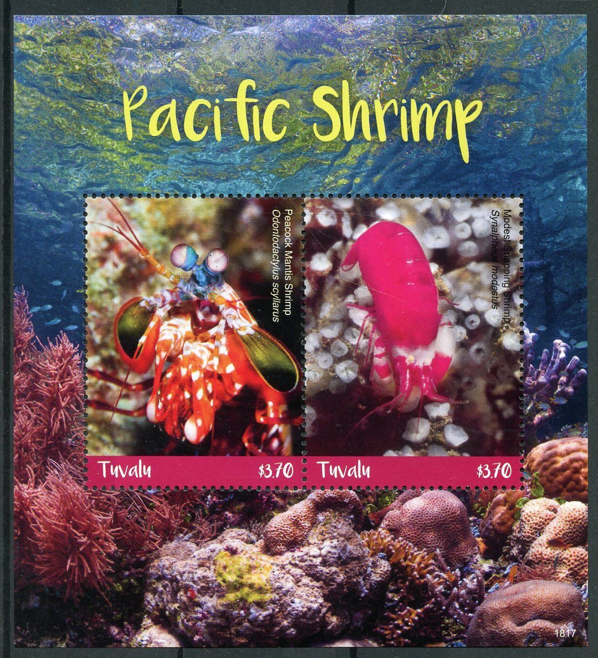 Tuvalu 2018 MNH Marine Animals Stamps Pacific Shrimp Peacock Mantis Shrimp 2v S/S