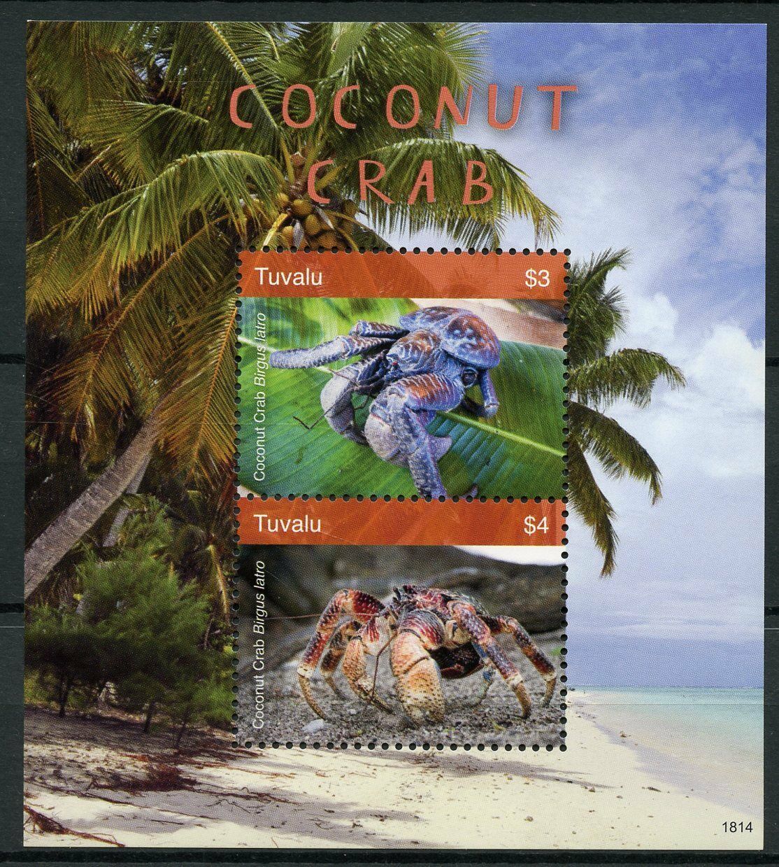 Tuvalu 2018 MNH Marine Animals Stamps Coconut Crab Palm Trees Crabs Crustaceans 2v S/S