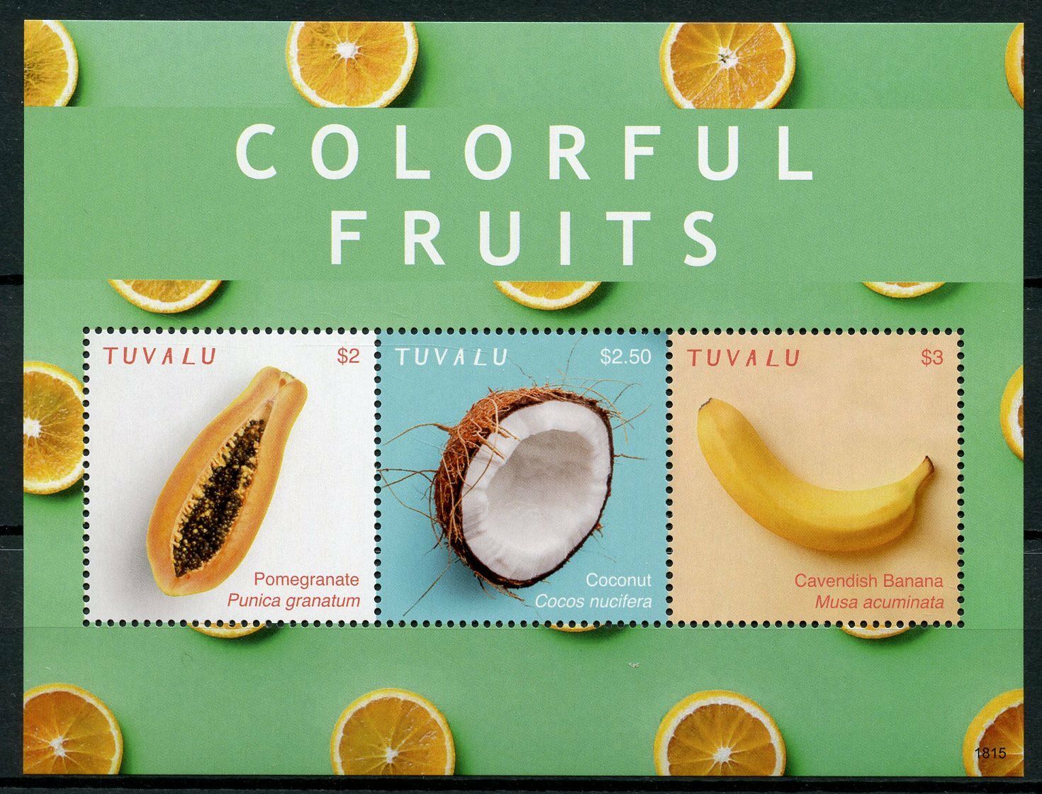 Tuvalu Nature Stamps 2018 MNH Colorful Fruits Banana Coconut Pomegranate 3v M/S