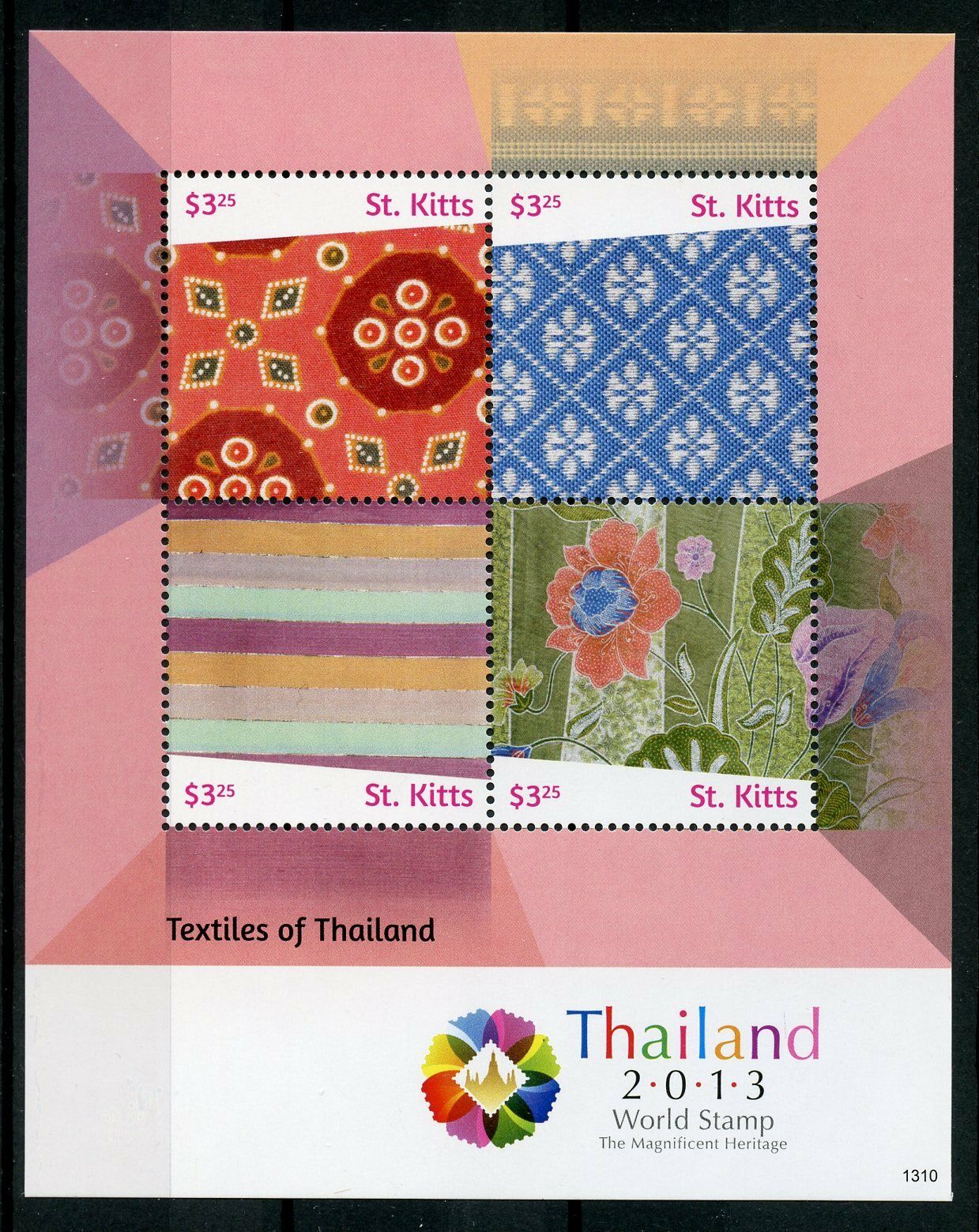 St Kitts Art Stamps 2013 MNH Textiles of Thailand World Stamp Handicrafts 4v M/S