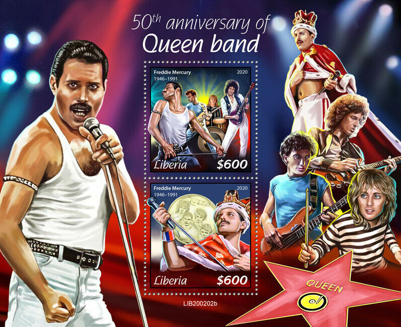 Liberia Music Stamps 2020 MNH Queen Freddie Mercury Famous People 2v S/S