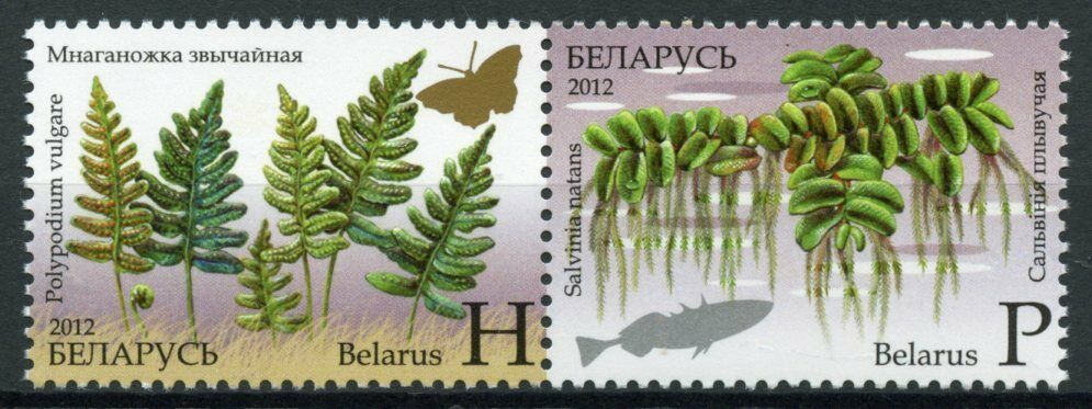Belarus Plants Stamps 2012 MNH Flora Endangered Ferns Fish Butterflies 2v Set