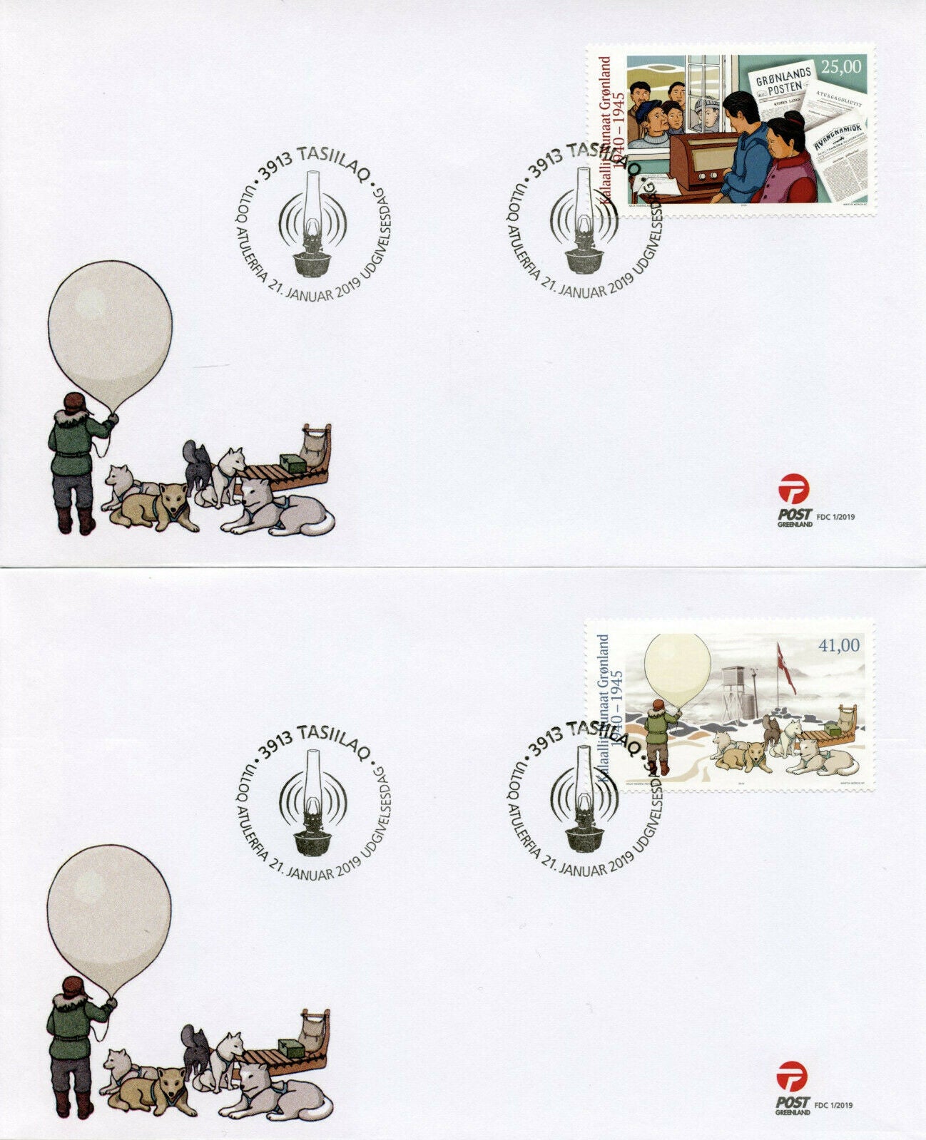Greenland Military Stamps 2019 FDC Greenland During WWII WW2 Part IV Dogs 2v Set