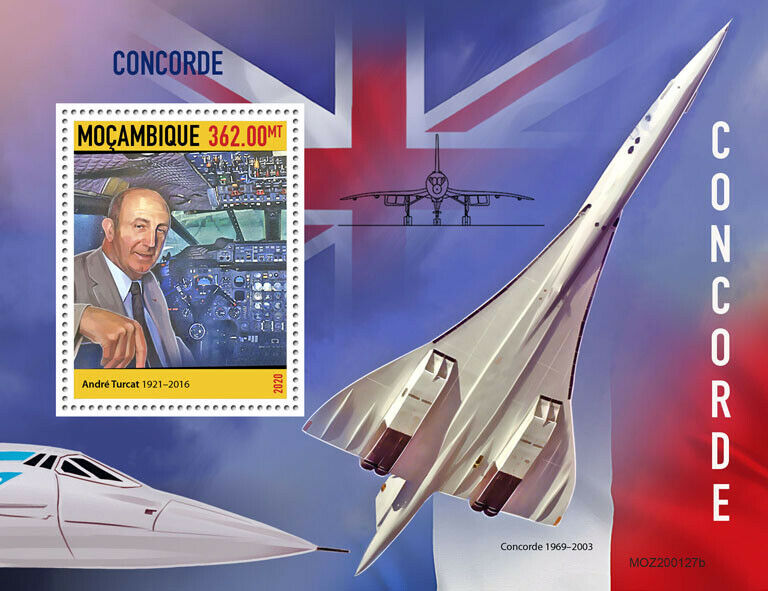 Mozambique Aviation Stamps 2020 MNH Concorde Aircraft Andre Turcat 1v S/S