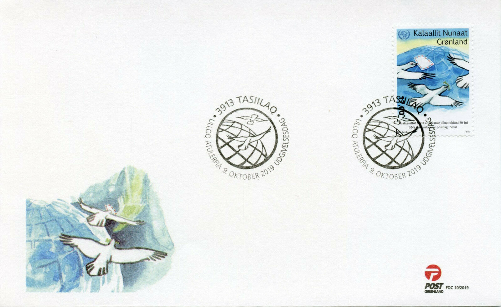 Greenland Birds on Stamps 2019 FDC 50th World Post Day Pigeons Doves 1v Set