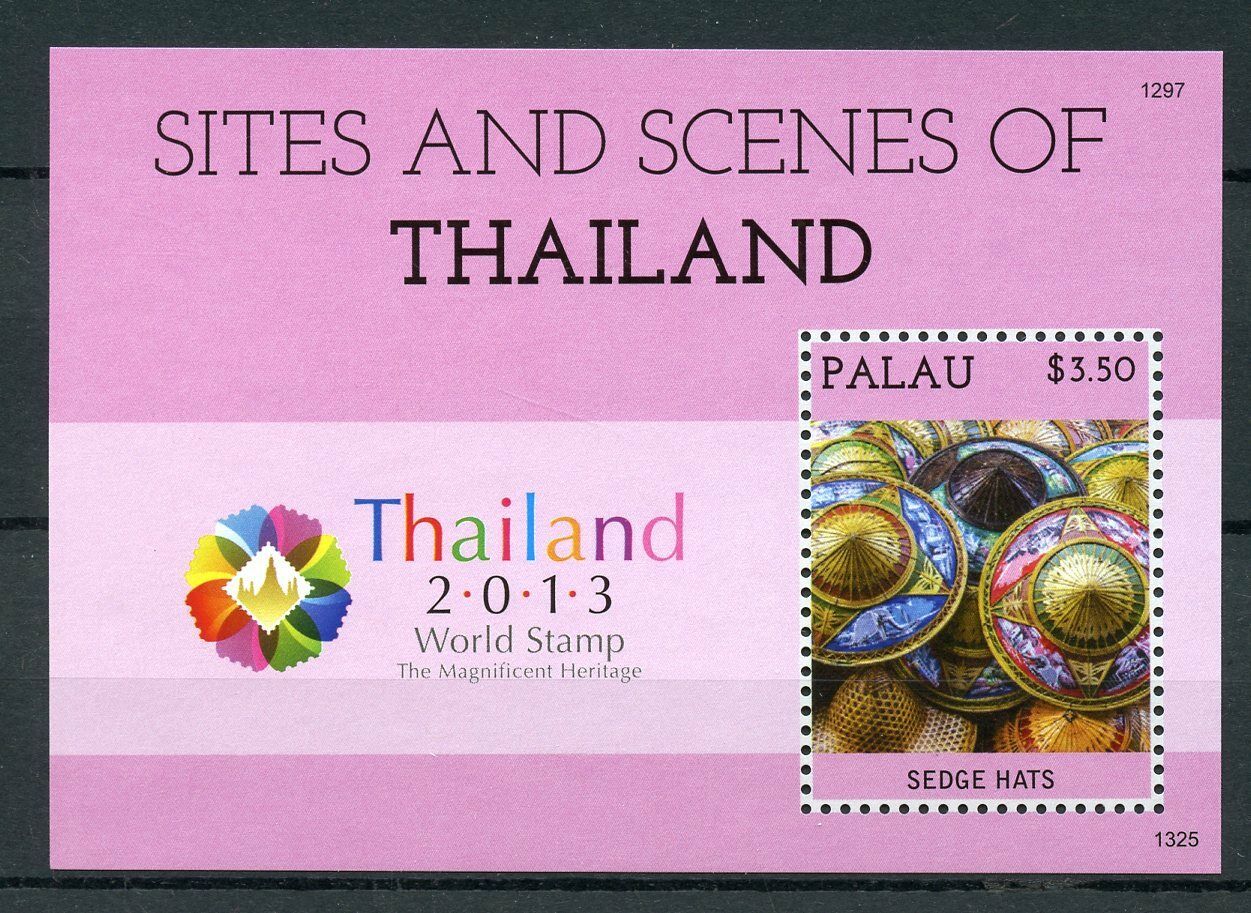 Palau 2013 MNH Sites & Scenes Thailand World Stamp Sedge Hats 1v S/S Stamps