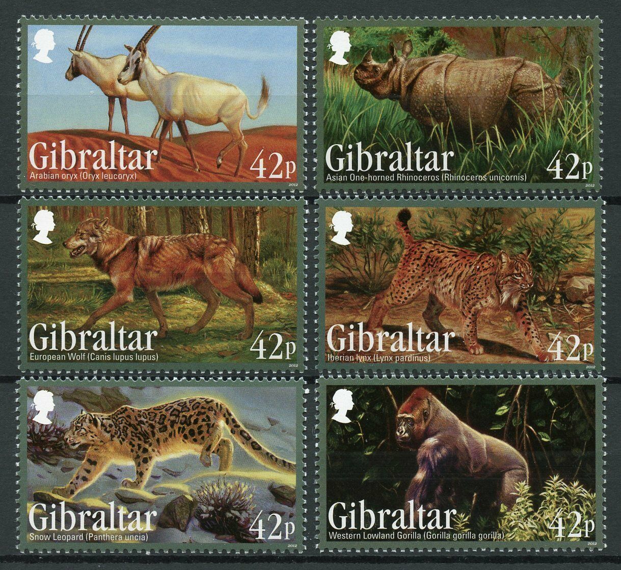 Gibraltar Animals Stamps 2012 MNH Endangered Fauna II Gorillas Rhinos 6v Set