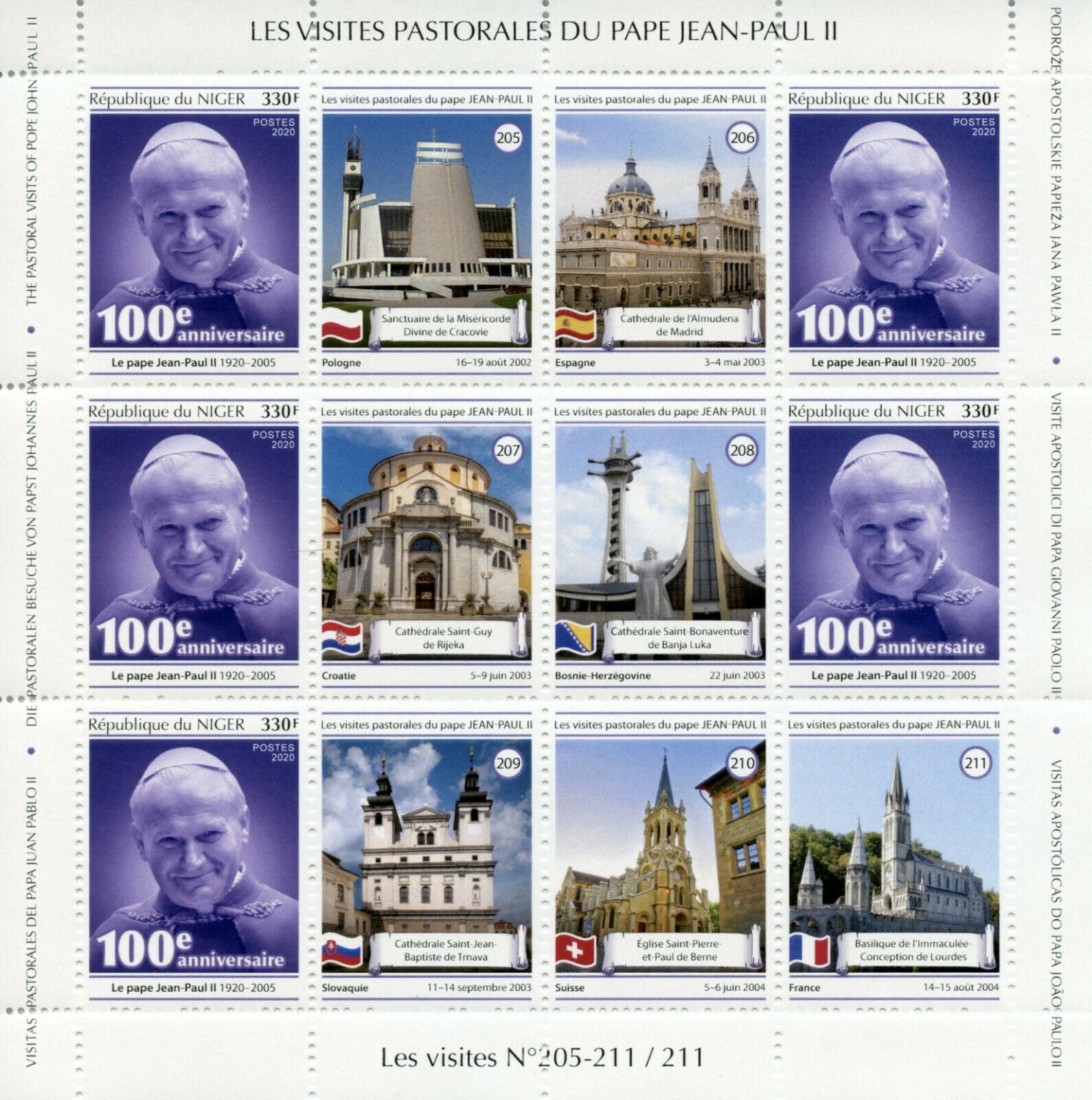 Niger Pope John Paul II Stamps 2020 MNH Popes Pastoral Visits 4x M/S