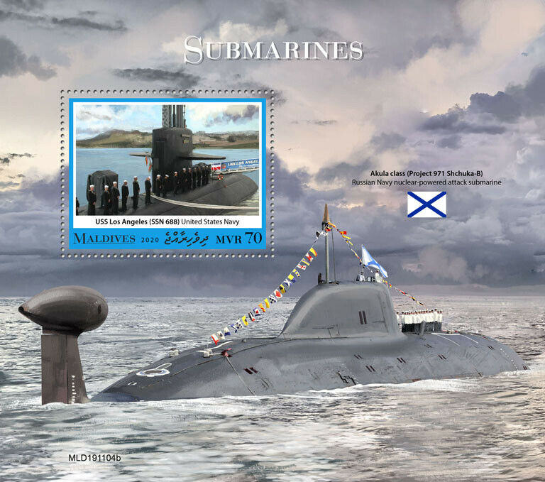 Maldives 2020 MNH Ships Stamps Submarines USS Los Angeles Akula Class 1v S/S