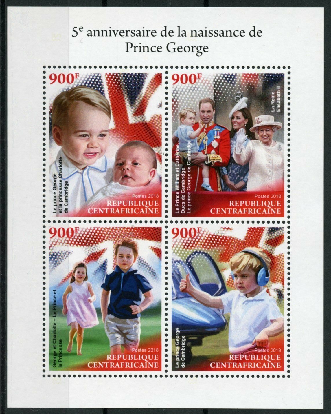 Central African Rep Royalty Stamps 2018 MNH Prince George 5th Birthday 4v M/S