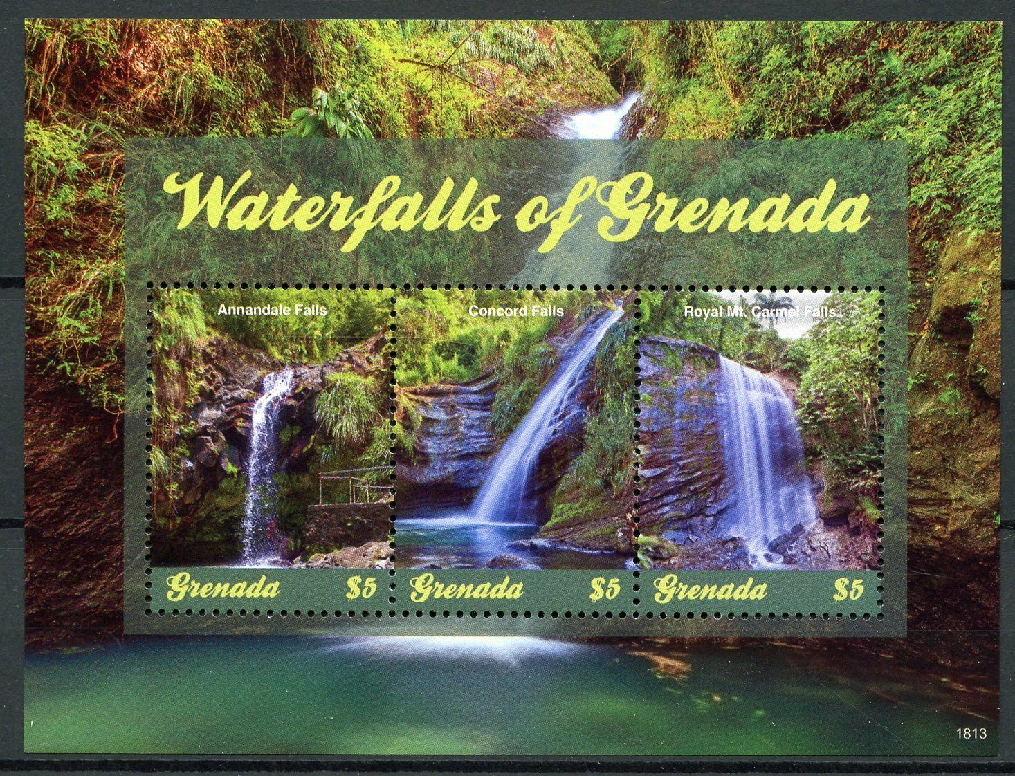 Grenada Landscapes Stamps 2018 MNH Waterfalls Falls Nature Tourism 3v M/S