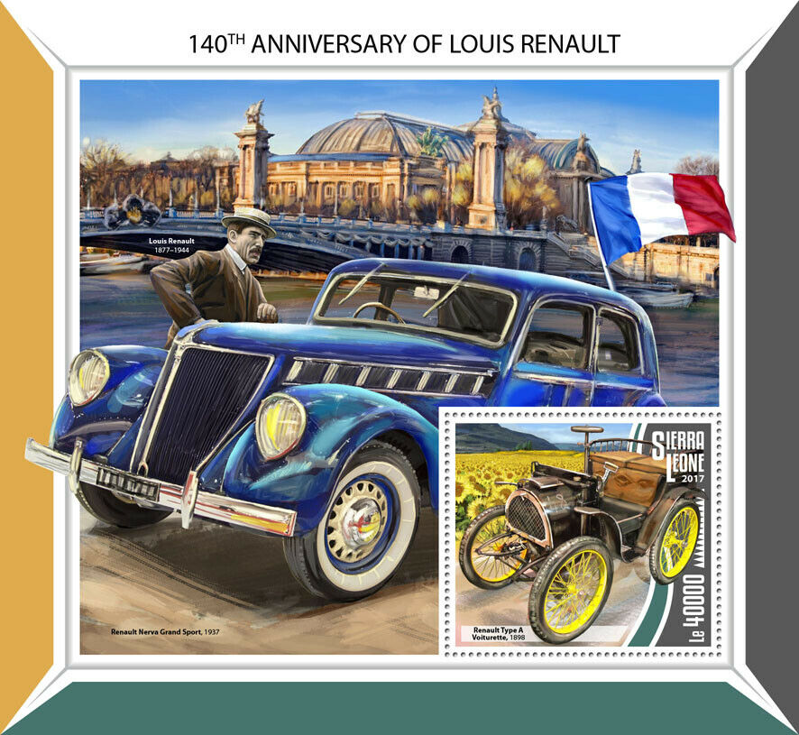 Sierra Leone Cars Stamps 2017 MNH Louis Renault Type A Voiturette People 1v S/S