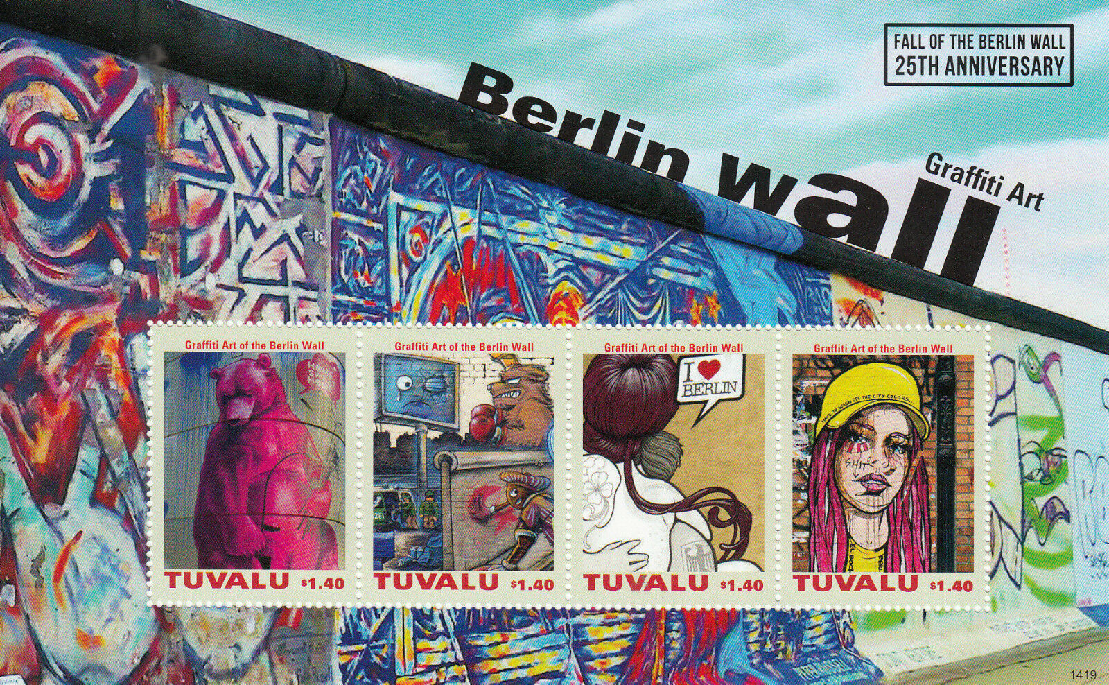 Tuvalu 2014 MNH Berlin Wall 25th Anniv Fall 4v M/S Graffiti Art